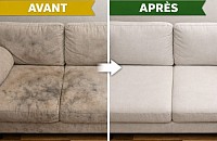 Résultat avant et après par LB CLEAN TEXTILE avec une machine injecteur extracteur. Élimination des taches, bactéries et mauvaises odeurs.